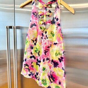 LF Like New Floral Tank Top with Bows down back detail flowers chiffon Millau